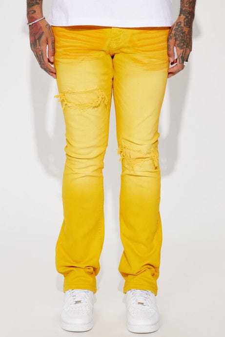 Eye Catching Stacked Skinny Flare Jeans - Yellow
