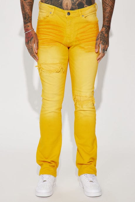 Eye Catching Stacked Skinny Flare Jeans - Yellow