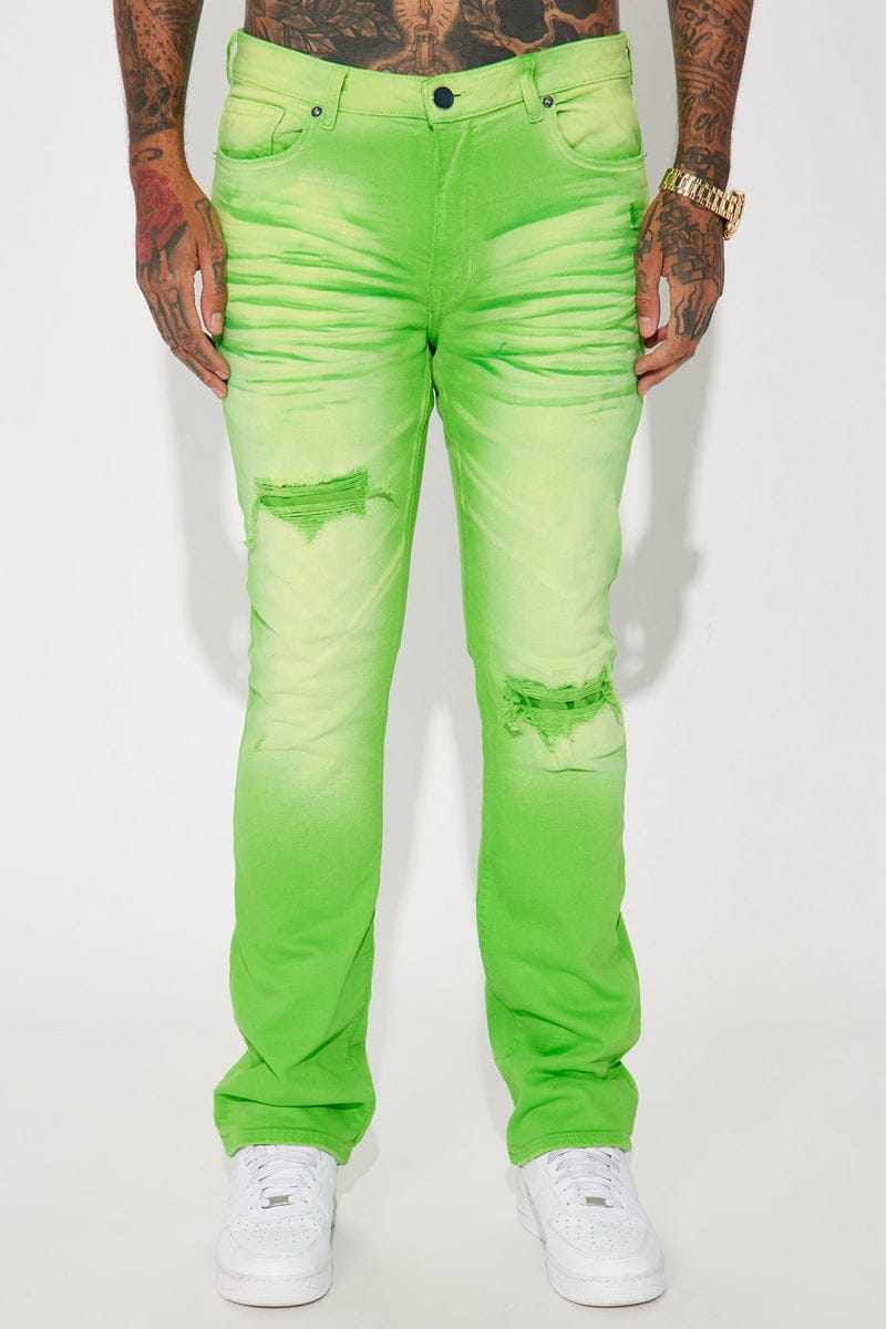 Eye Catching Stacked Skinny Flare Jeans - Green