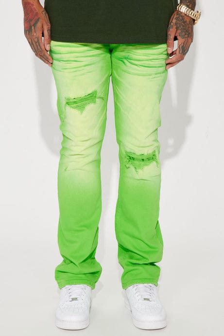 Eye Catching Stacked Skinny Flare Jeans - Green
